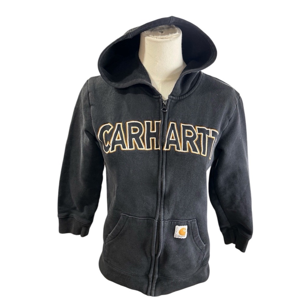 Carhartt Boys Black Full Zip Hoodie Sweatshirt Logo Size M 10-12